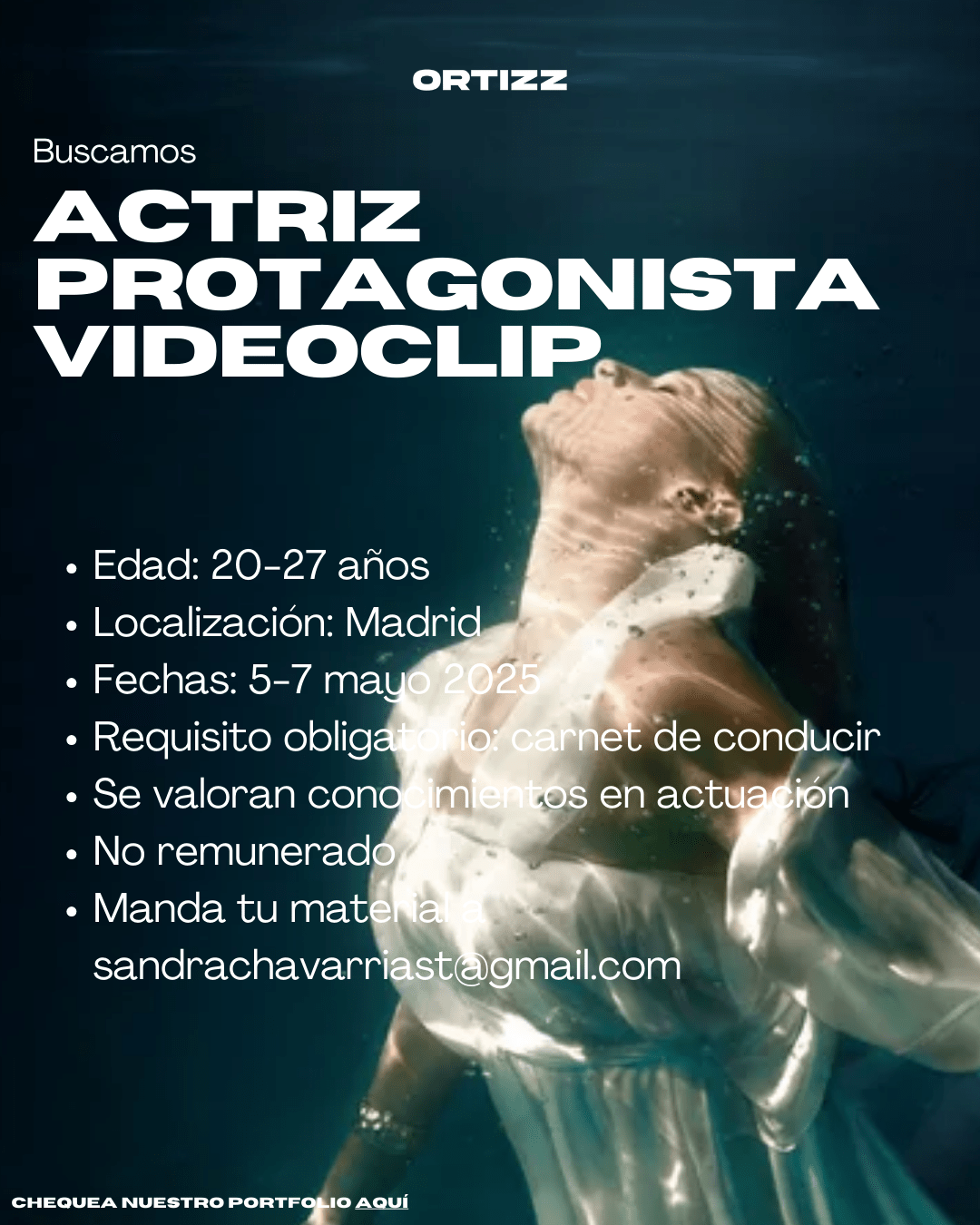 Buscamos ACTRIZ PROTAGONISTA para videoclip en Madrid