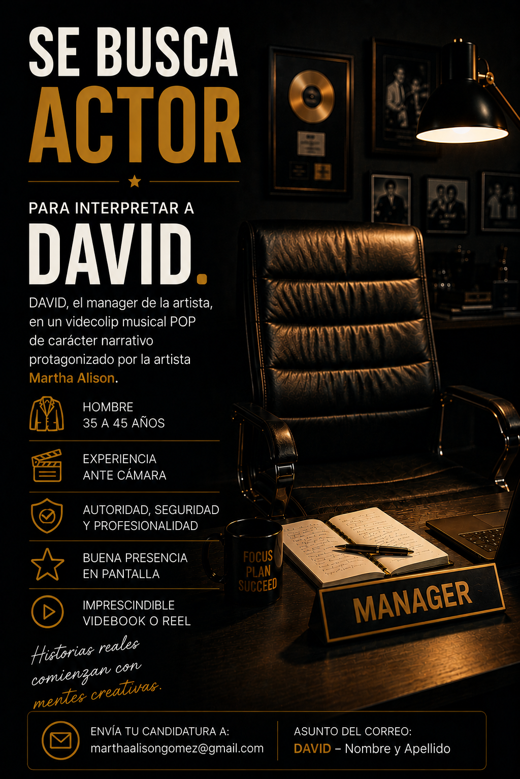 ACTOR de 35 a 45 años para VIDEOCLIP MUSICAL Remunerado (MADRID)