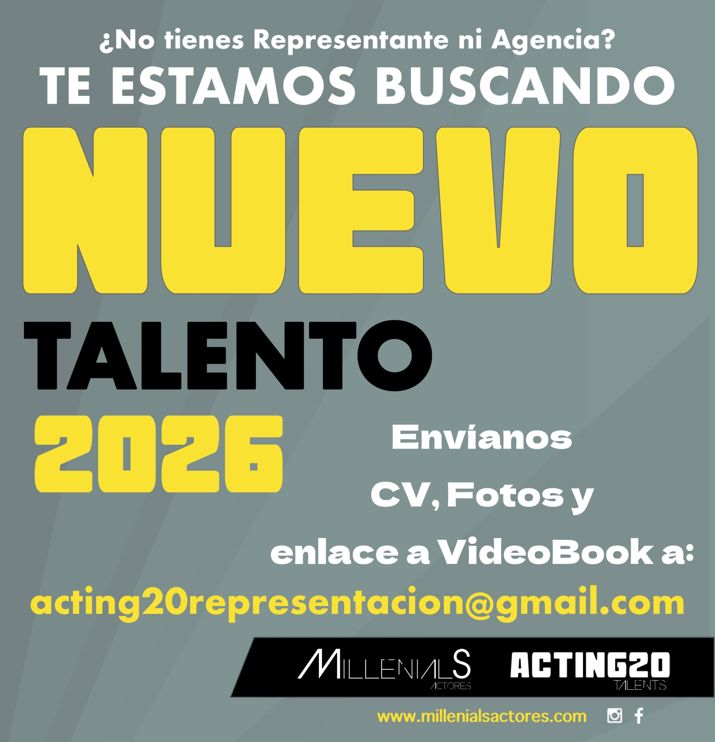 ¿No tienes Representante ni agencia? Buscamos en Madrid Nuevo talento de 17 a 23 años para Ficción y Publicidad.