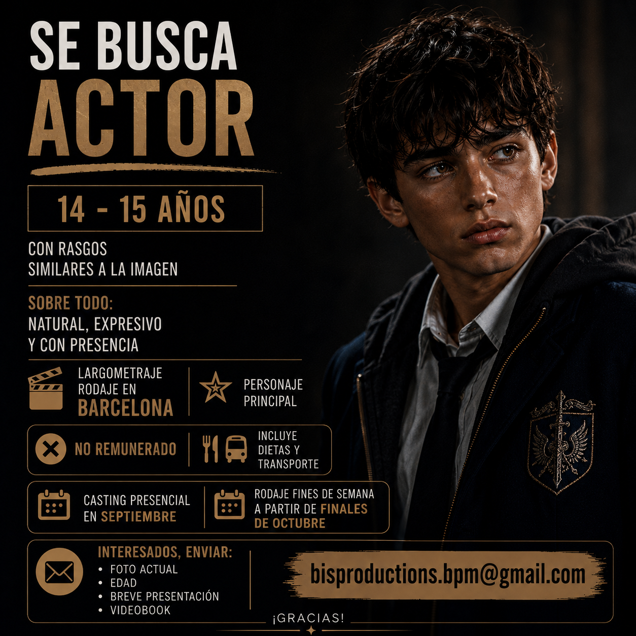 ACTOR de 14 a 15 años para LARGOMETRAJE en BCN