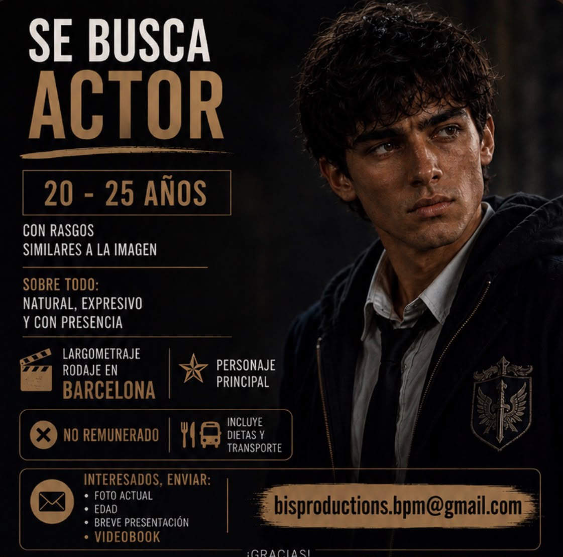 ACTOR de 20 a 25 años para LARGOMETRAJE en Barcelona