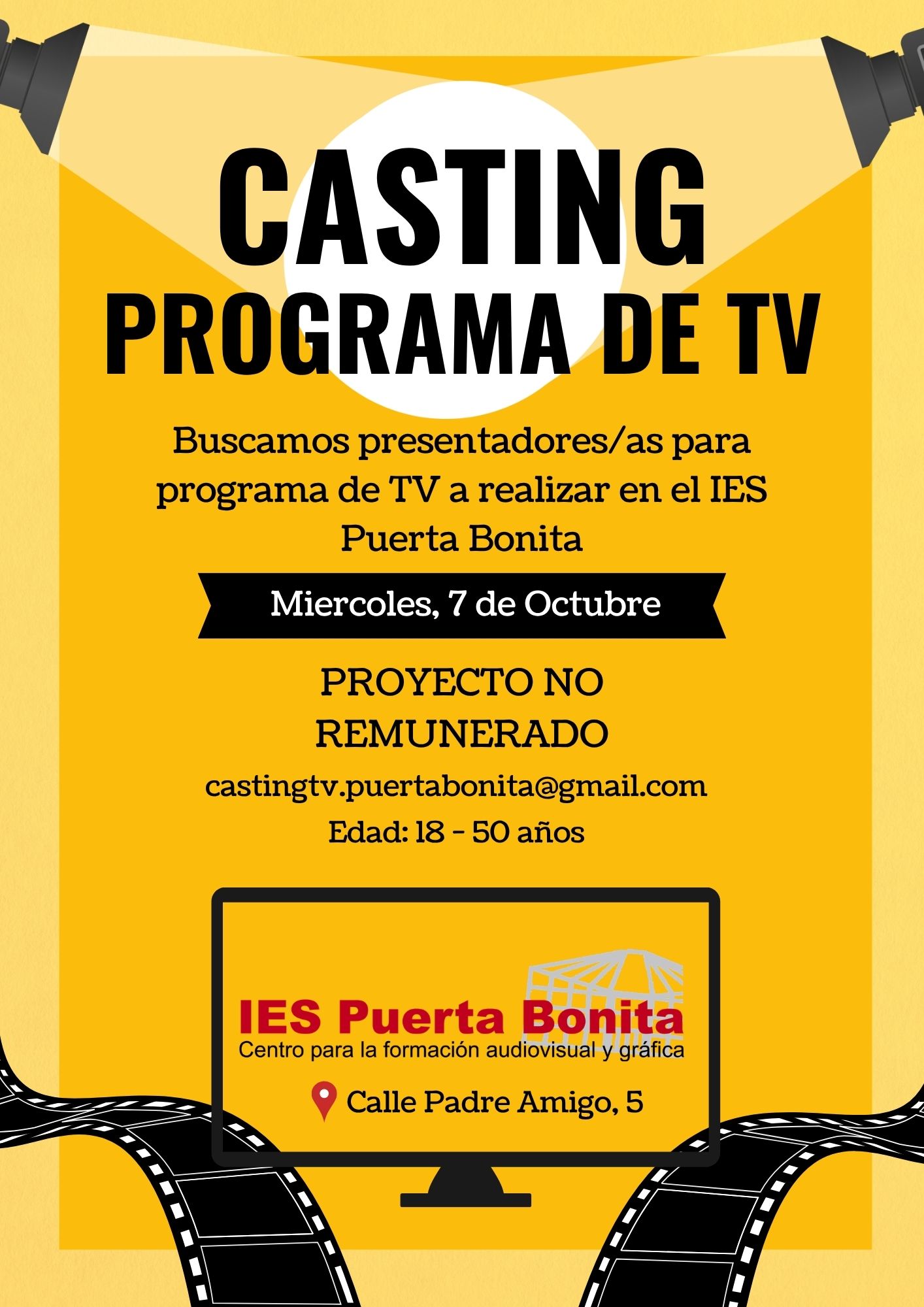 CASTING CALL TV Presentadores/a para práctica de un programa de TV en MADRID