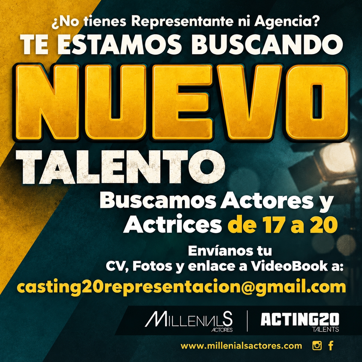 ¿No tienes Representante ni agencia? Buscamos en Madrid Nuevo talento de 17 a 20 años para Ficción y Publicidad en MADRID