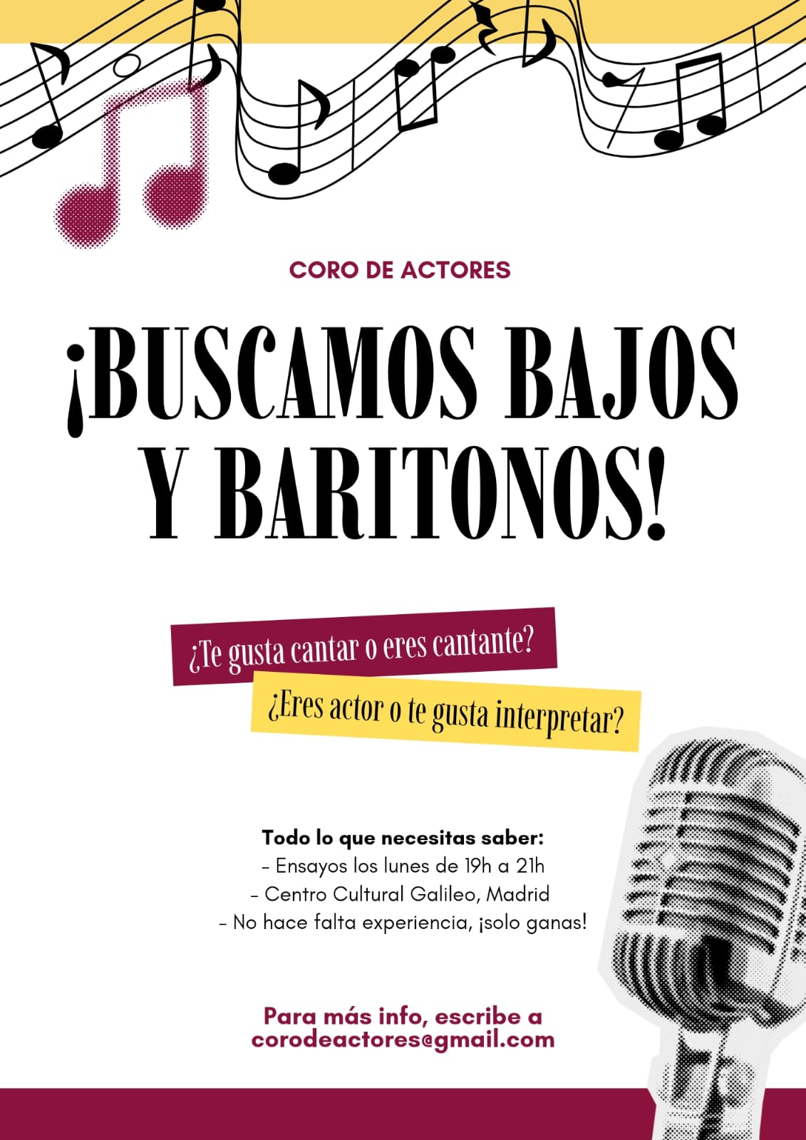 Coro de Actores busca bajos y barítonos en Madrid