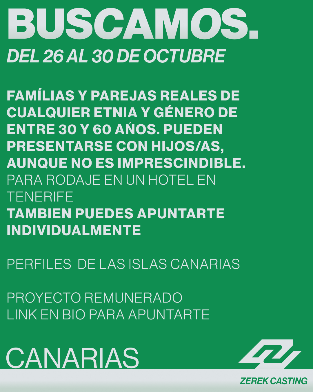 CASTING HOTEL TENERIFE // FAMILIAS, PAREJAS O PERFILES INDIVIDUALES // ZEREL CASTING en TENERIFE