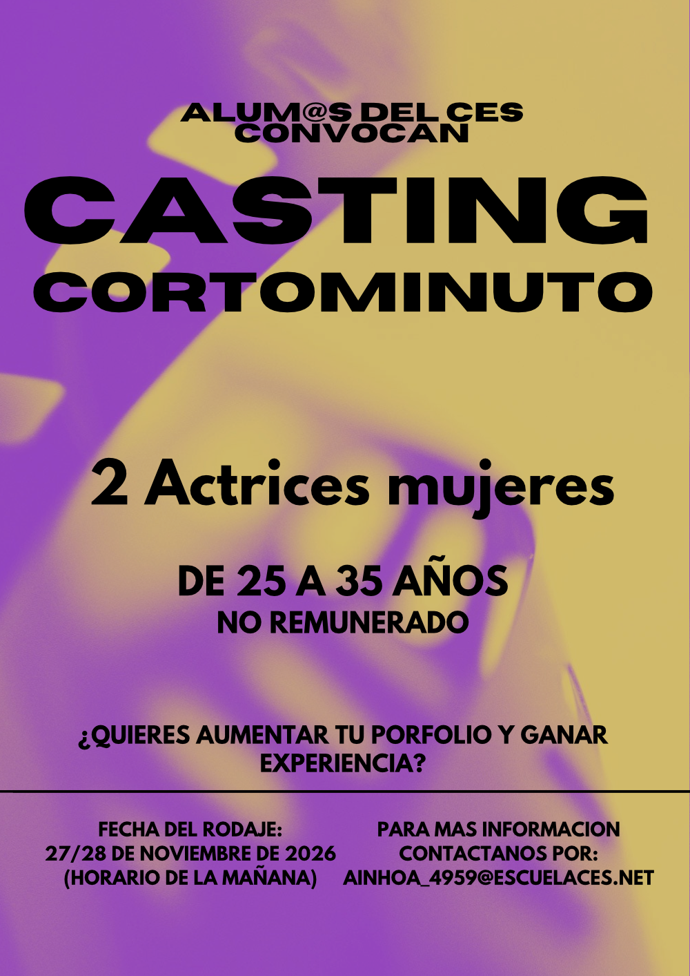 Actrices expresivas de 25 a 35 años para CORTO MINUTO CES en Madrid