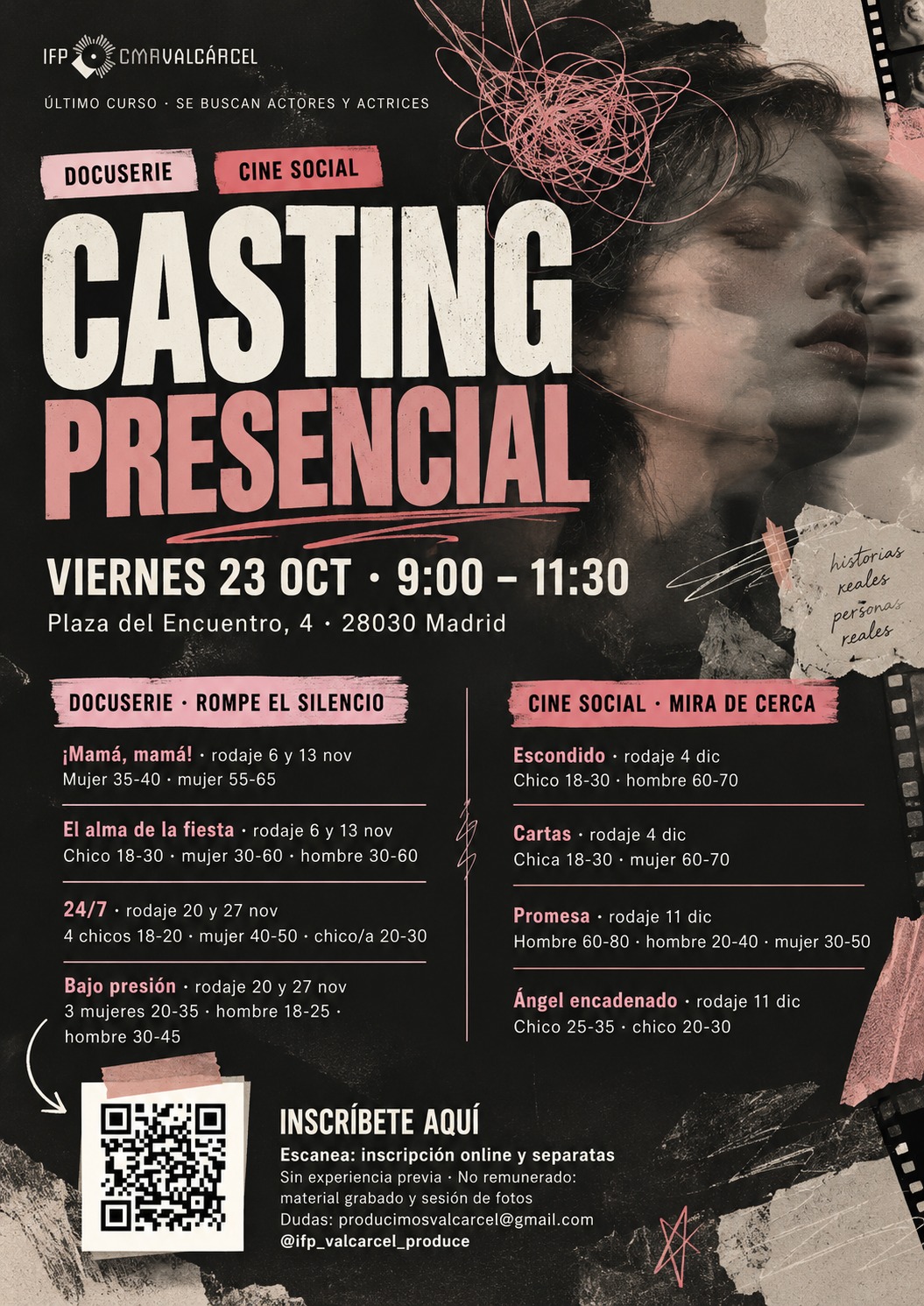 CASTING MADRID | Actores y actrices para práctica docuserie y cine social en Madrid