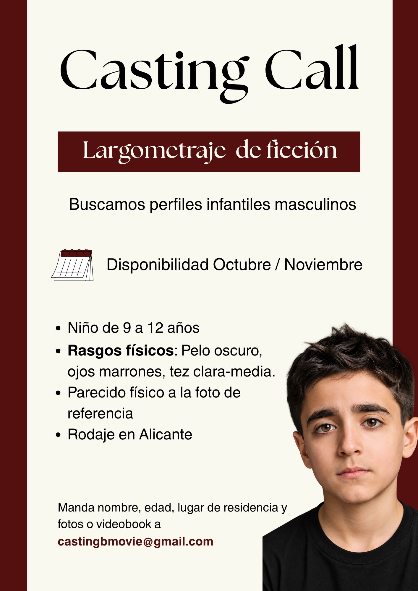 Perfil Niño para Largometraje de Ficción en Alicante